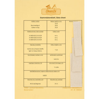 data sheet Organic cotton strap - inelastic - ecru  - 15-25
