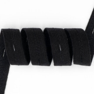 Bio Knopflochgummiband - 15 mm - schwarz - sanforisiert