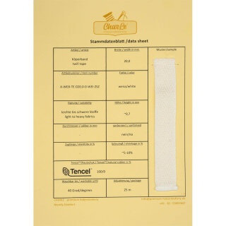 Stammdatenblatt Tencel™ Köperband - 20 mm - unelastisch - weiss