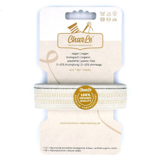 2 m Bio Einziehgummiband - 25 mm - ecru - mit Markierungsfaden